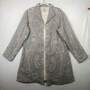 Anu by Natural 100% Wool Paisley Long Coat Jacket Gray Beige Lined Women Size L